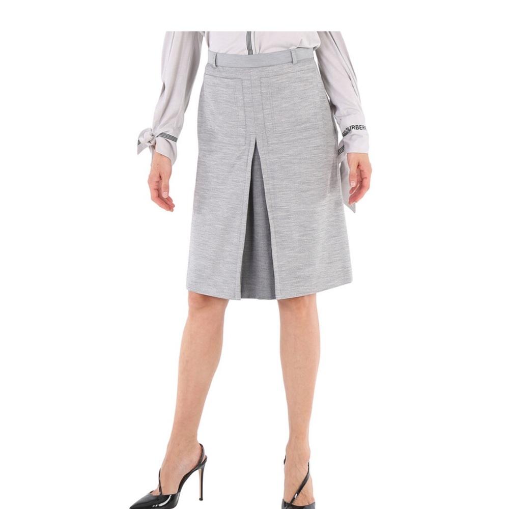 Burberry Light Gray Wool A-Line Skirt